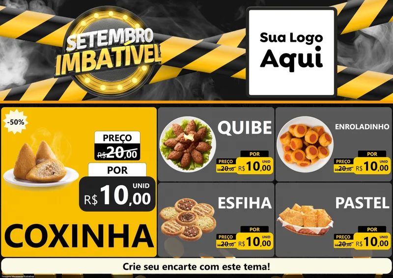 Modelo de Encarte para Encarte A4 Horizontal com o tema Setembro Imbatível para Salgadaria