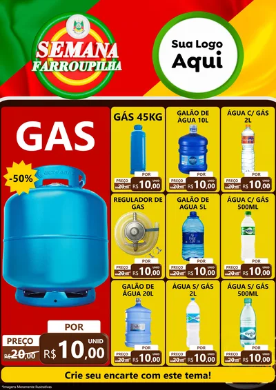 Modelo de Encarte para Encarte A4 Vertical com o tema Semana Farroupilha para Água e gás