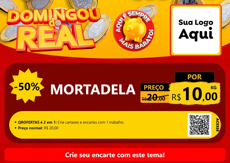 Modelo de Cartaz para Cartaz A4 Horizontal com o tema Domingou do Real para Frios e Laticínios
