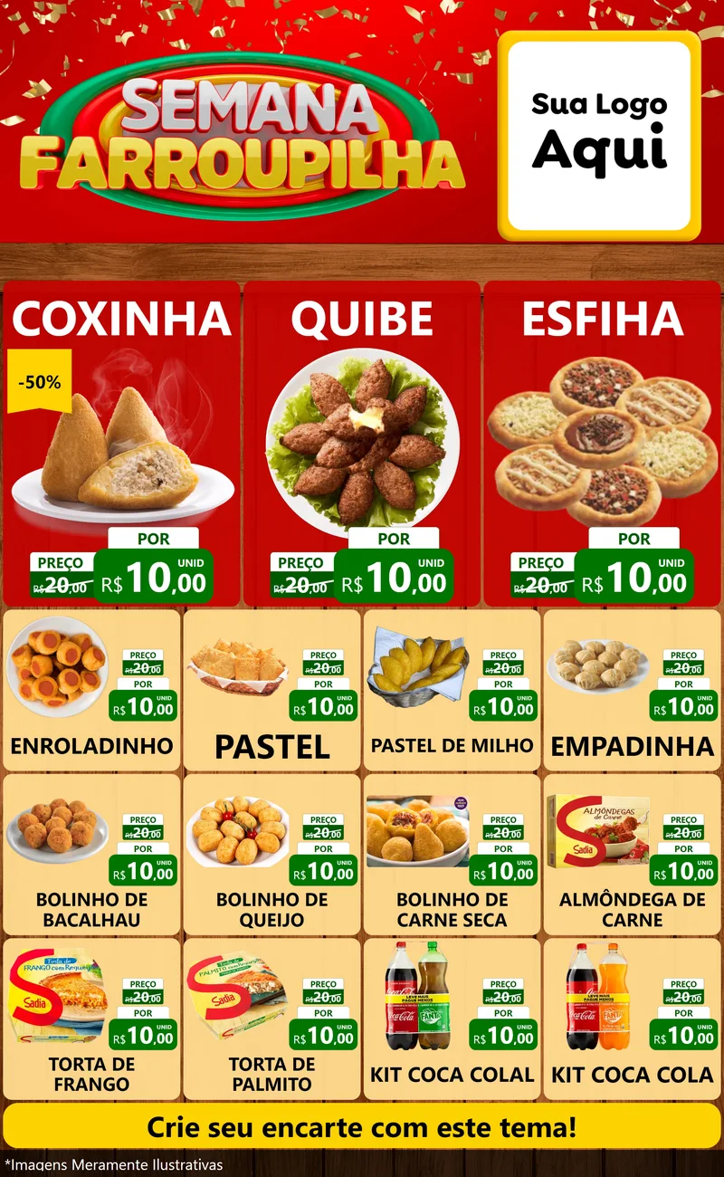 Modelo de Encarte para Encarte Grande com o tema Semana Farroupilha para Salgadaria