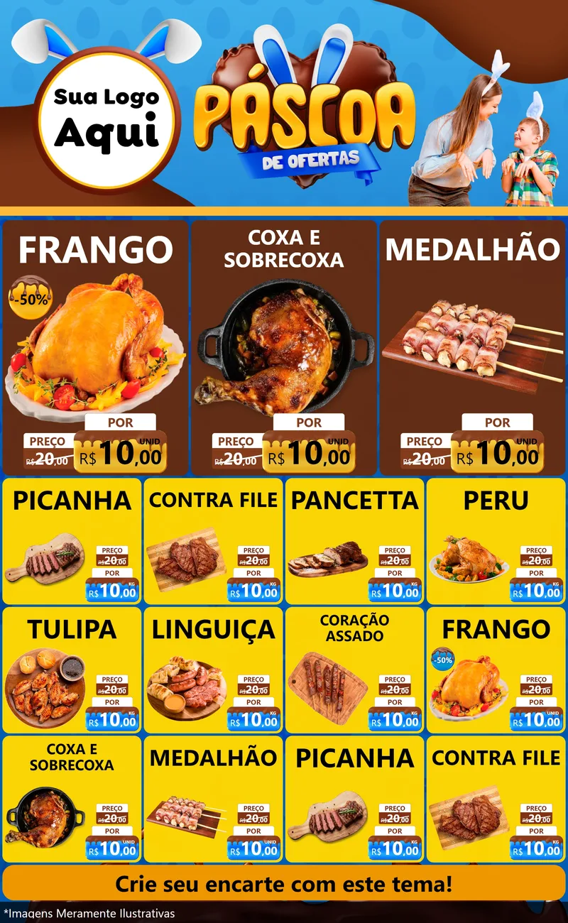 Modelo de Encarte para Encarte Grande com o tema Páscoa de Ofertas para Assados