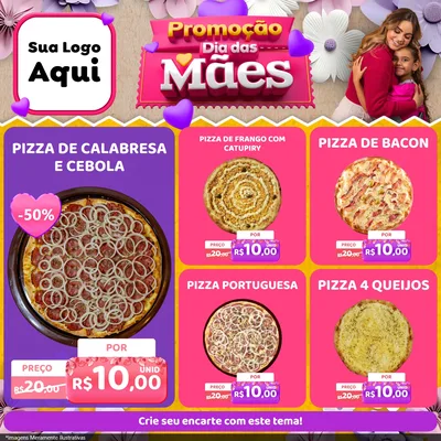 Modelo de Rede Social para Feed Facebook com o tema Promoção Dia das Mães para Pizzaria