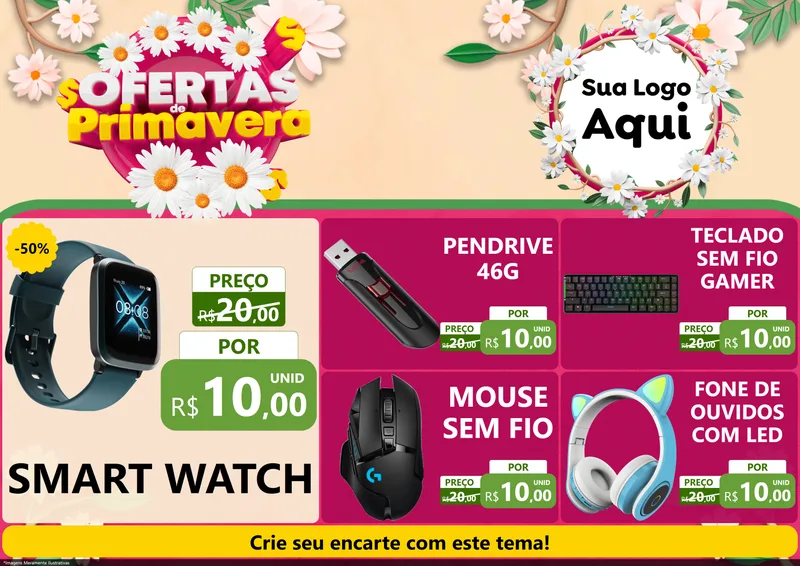 Modelo de Encarte para Encarte A4 Horizontal com o tema Ofertas de Primavera para Informática