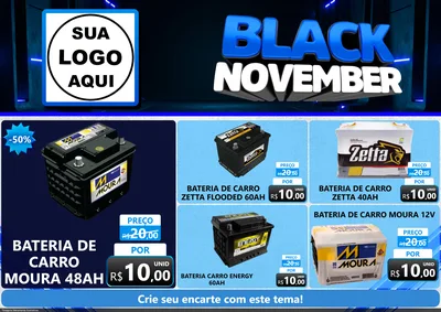 Modelo de Encarte para Encarte A4 Horizontal com o tema Black November para Baterias Elétricas