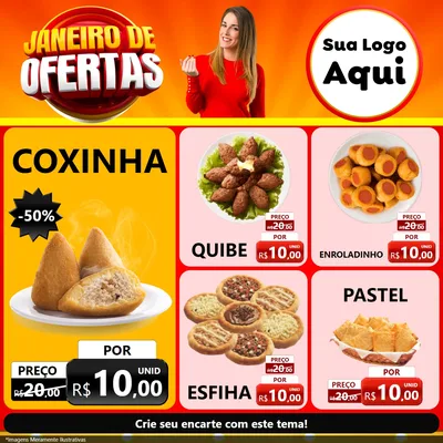 Modelo de Rede Social para Feed Facebook com o tema Janeiro de Ofertas para Salgadaria