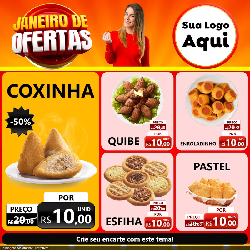 Modelo de Rede Social para Feed Facebook com o tema Janeiro de Ofertas para Salgadaria