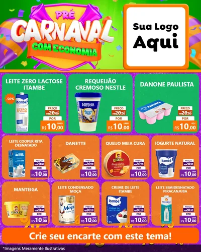 Modelo de Rede Social para Feed Instagram com o tema Pré-Carnaval Com Economia para Frios e Laticínios