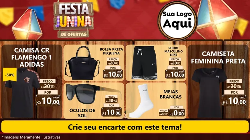 Modelo de TV para TV Horizontal com o tema Festa Junina de Ofertas para Roupas e acessórios