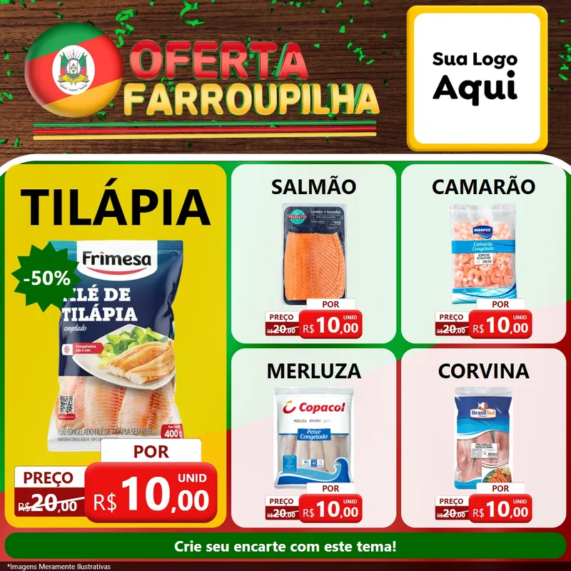 Modelo de Rede Social para Feed Facebook com o tema Oferta Farroupilha para Peixaria