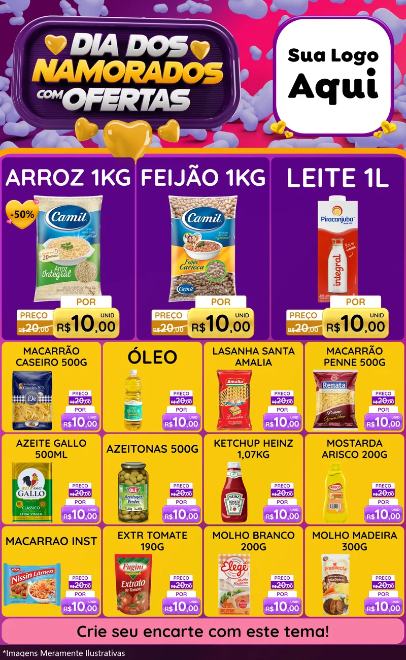 Modelo de Encarte para Encarte Grande com o tema Dia Dos Namorados Com Ofertas para Supermercado