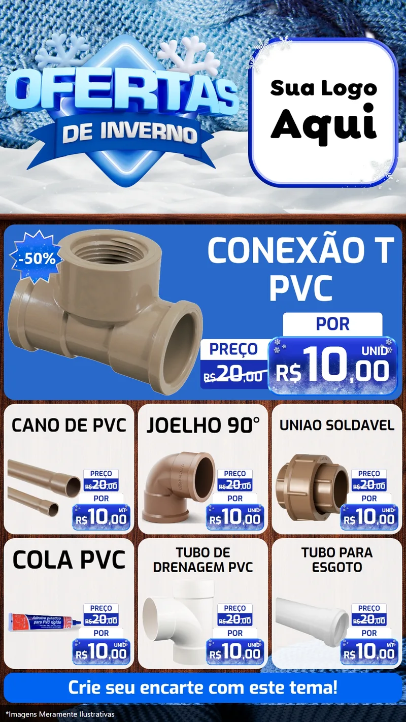 Modelo de Rede Social para Stories com o tema Ofertas de Inverno para Tubos e conexões