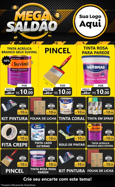 Modelo de Encarte para Encarte Grande com o tema Mega Saldão para Tintas e Ferramentas