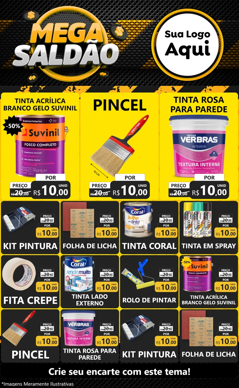 Modelo de Encarte para Encarte Grande com o tema Mega Saldão para Tintas e Ferramentas