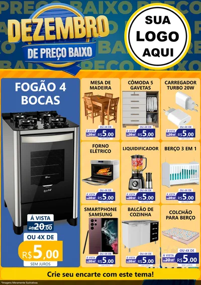 Modelo de Encarte para Encarte A4 Vertical com o tema Dezembro de Preço Baixo para Móveis e Eletro
