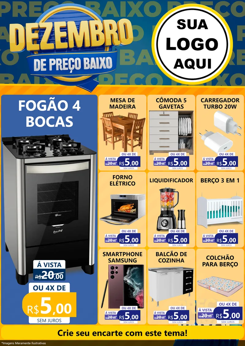 Modelo de Encarte para Encarte A4 Vertical com o tema Dezembro de Preço Baixo para Móveis e Eletro