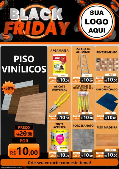 Modelo de Encarte para Encarte A4 Vertical com o tema Black Friday para Material para Construção