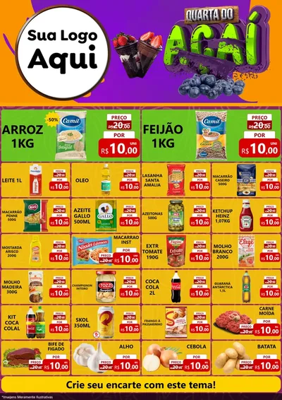 Modelo de Encarte para Encarte A4 Vertical com o tema Quarta do Açaí para Supermercado