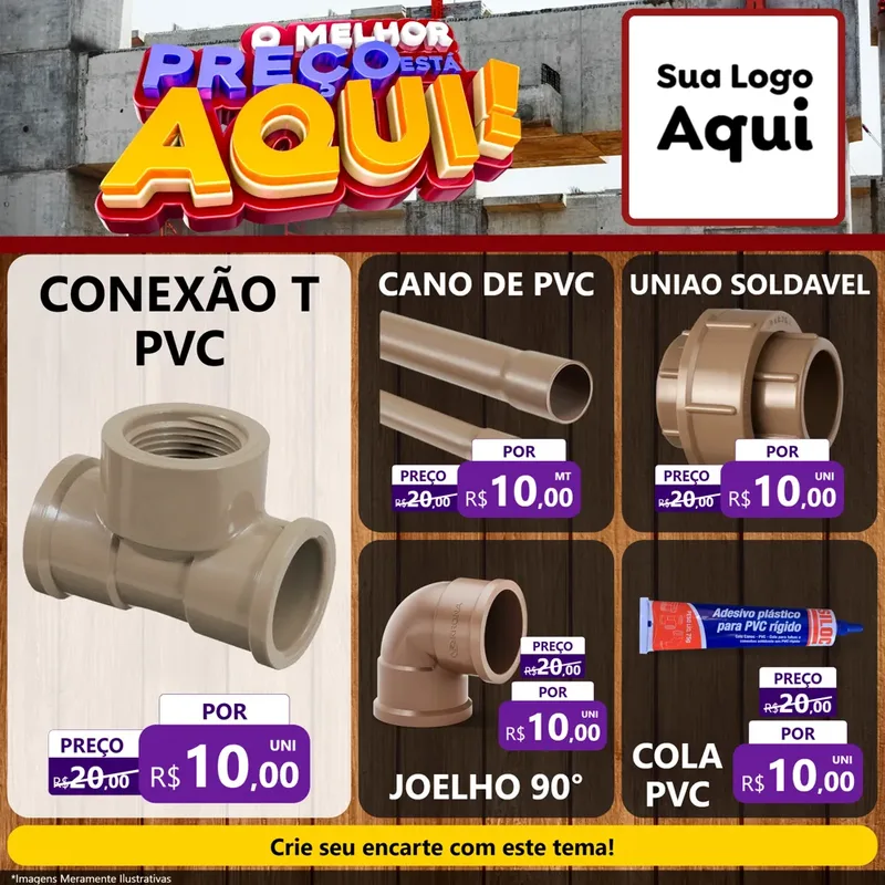 Modelo de Rede Social para Feed Facebook com o tema O Melhor Preço Está Aqui - Construção para Tubos e conexões