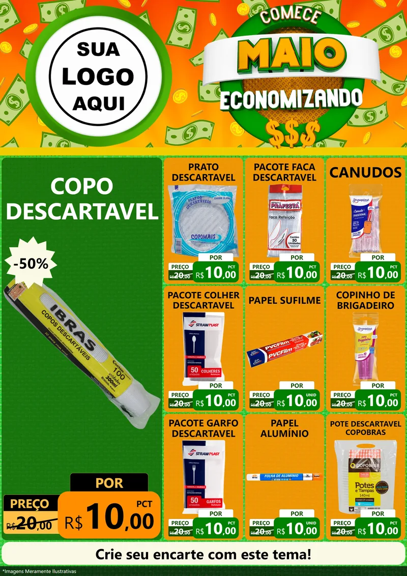 Modelo de Encarte para Encarte A4 Vertical com o tema Comece Maio Economizando para Embalagens