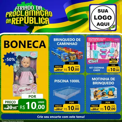 Modelo de Rede Social para Feed Facebook com o tema Feriado da Proclamação da República para Brinquedos
