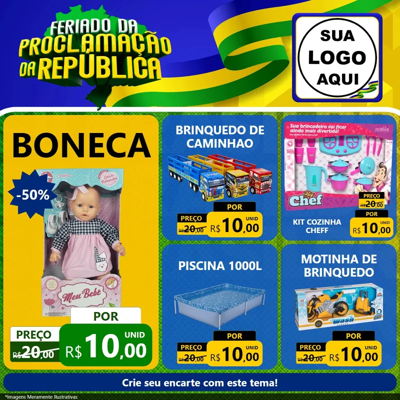 Modelo de Rede Social para Feed Facebook com o tema Feriado da Proclamação da República para Brinquedos
