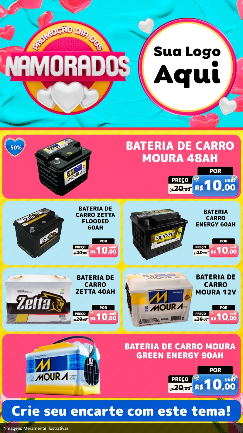 Modelo de TV para TV Vertical com o tema Promoção Dia dos Namorados para Baterias Elétricas