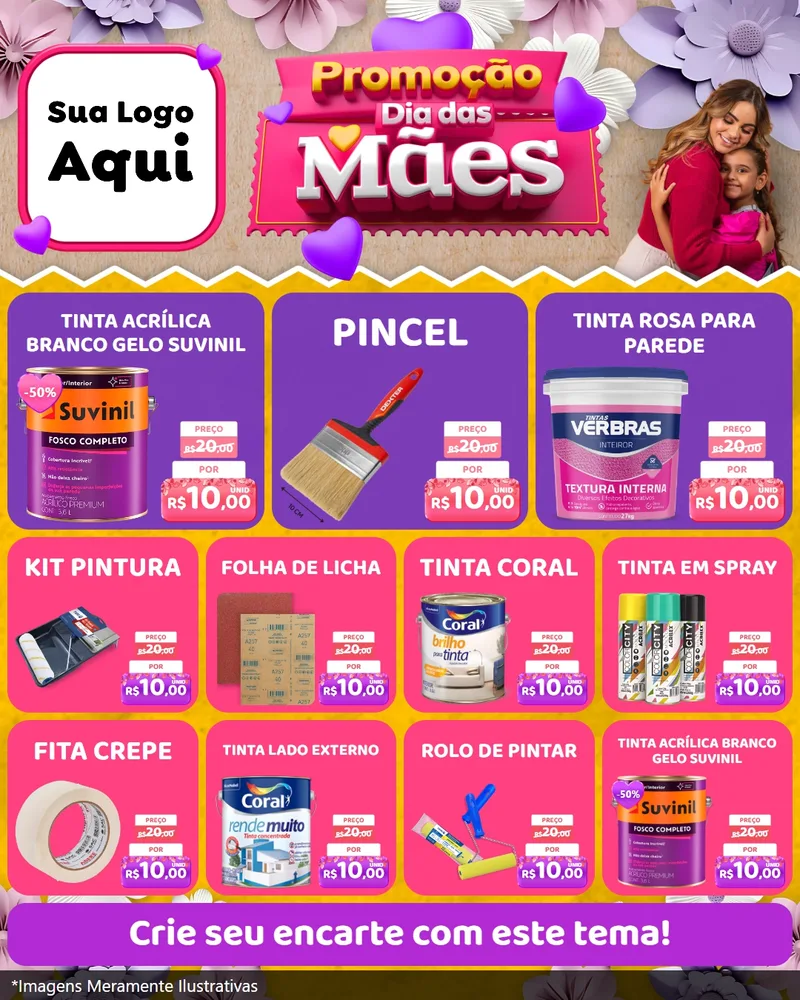 Modelo de Rede Social para Feed Instagram com o tema Promoção Dia das Mães para Tintas e Ferramentas