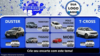 Modelo de TV para TV Horizontal com o tema Promoção de Aniversário - 5 Anos para Concessionaria de Carros