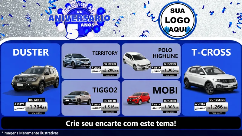 Modelo de TV para TV Horizontal com o tema Promoção de Aniversário - 5 Anos para Concessionaria de Carros