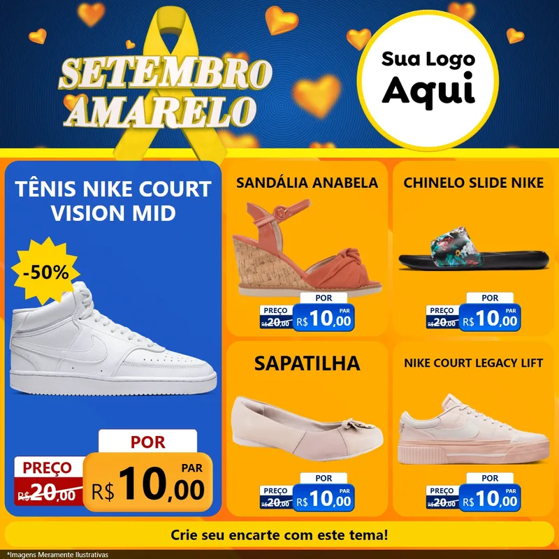 Modelo de Rede Social para Feed Facebook com o tema Setembro Amarelo para Calçados