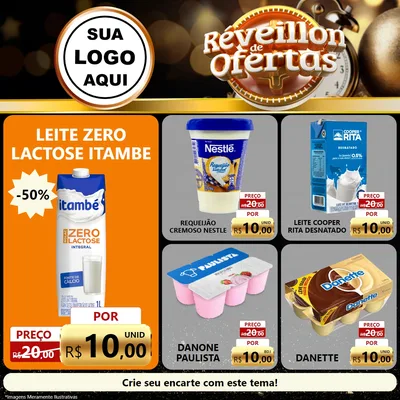 Modelo de Rede Social para Feed Facebook com o tema Réveillon de Ofertas para Frios e Laticínios