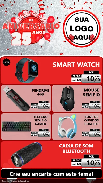 Modelo de TV para TV Vertical com o tema Promoção de Aniversário - 25Anos para Informática