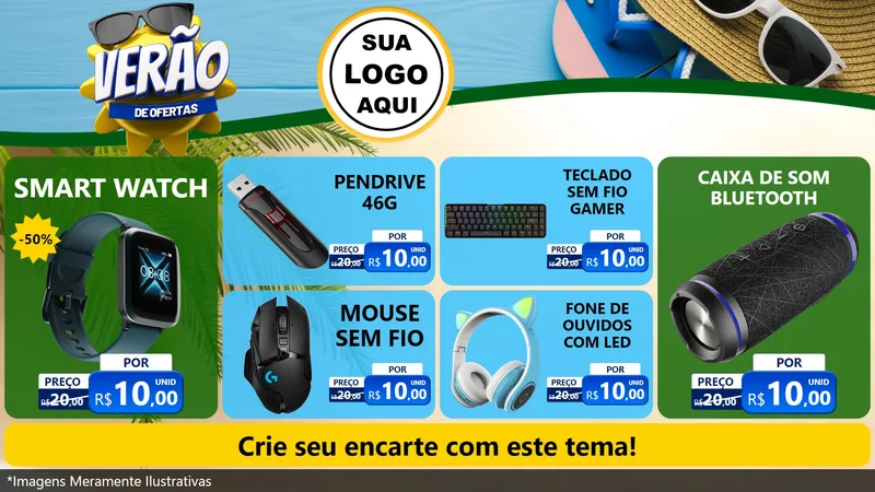 Modelo de TV para TV Horizontal com o tema Verão de Ofertas para Informática