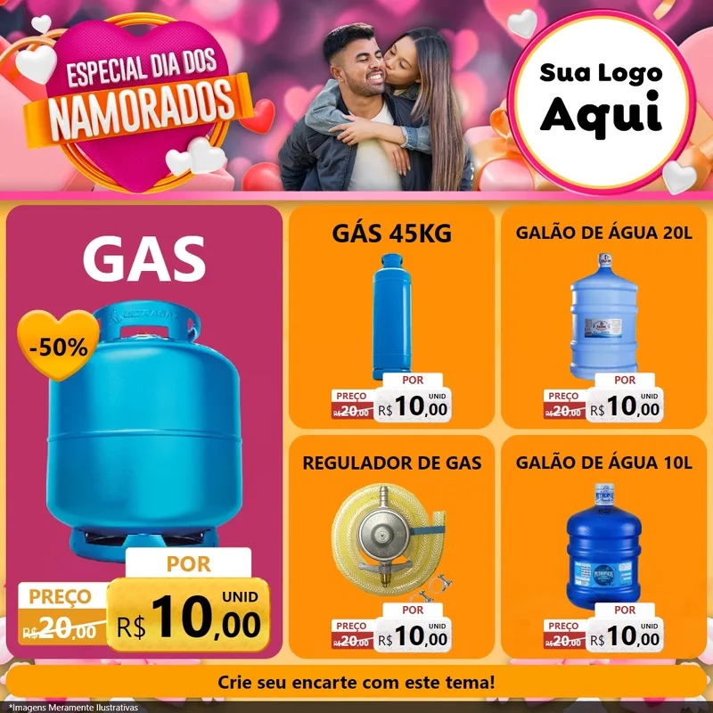 Modelo de Rede Social para Feed Facebook com o tema Especial Dia dos Namorados para Água e gás
