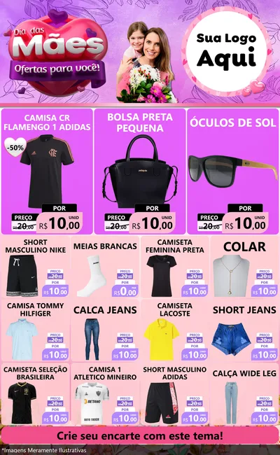 Modelo de Encarte para Encarte Grande com o tema Dia das Mães Ofertas para Você! para Roupas e acessórios