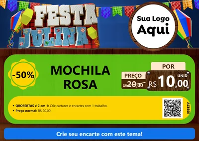 Modelo de Cartaz para Cartaz A4 Horizontal com o tema Festa Julina para Papelaria