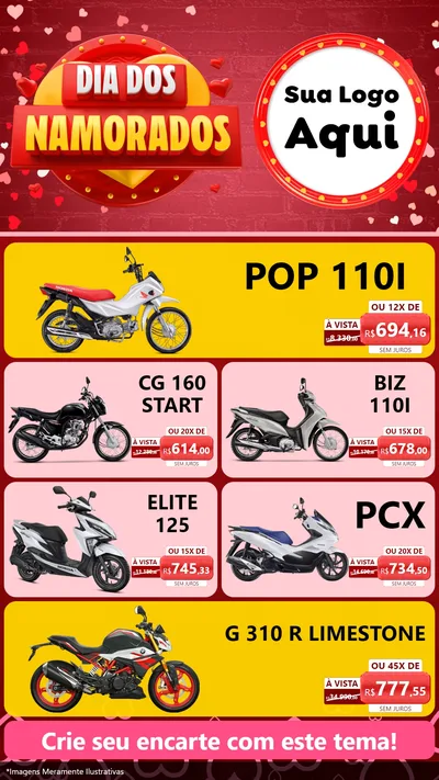 Modelo de TV para TV Vertical com o tema Dia Dos Namorados para Concessionaria de Motos