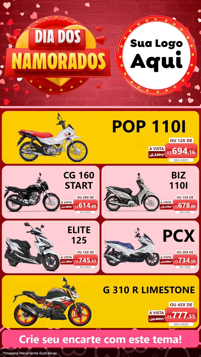 Modelo de TV para TV Vertical com o tema Dia Dos Namorados para Concessionaria de Motos