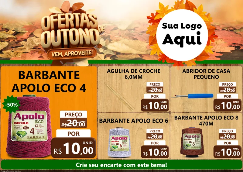 Modelo de Encarte para Encarte A4 Horizontal com o tema Ofertas de Outono - Vem, Aproveite! para Armarinho e Aviamentos