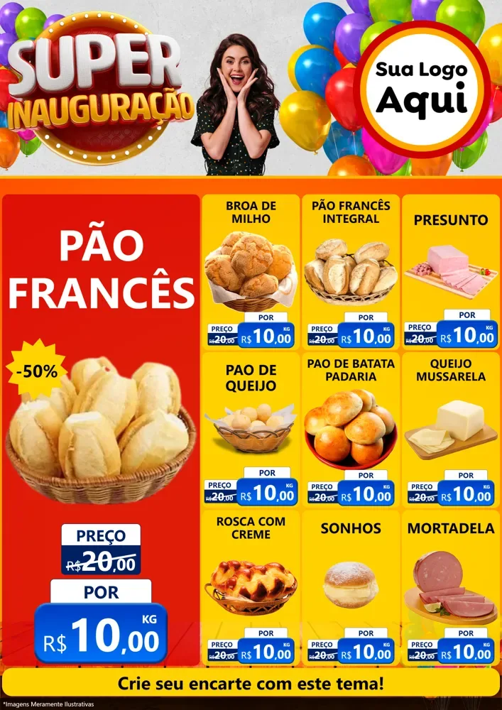 Modelo de Encarte para Encarte A4 Vertical com o tema Super Inauguração para Padaria