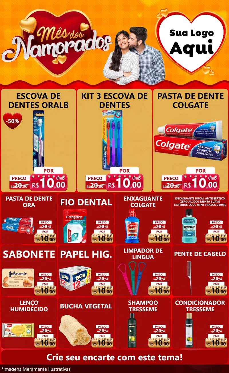 Modelo de Encarte para Encarte Grande com o tema Mês dos Namorados para Higiene Pessoal