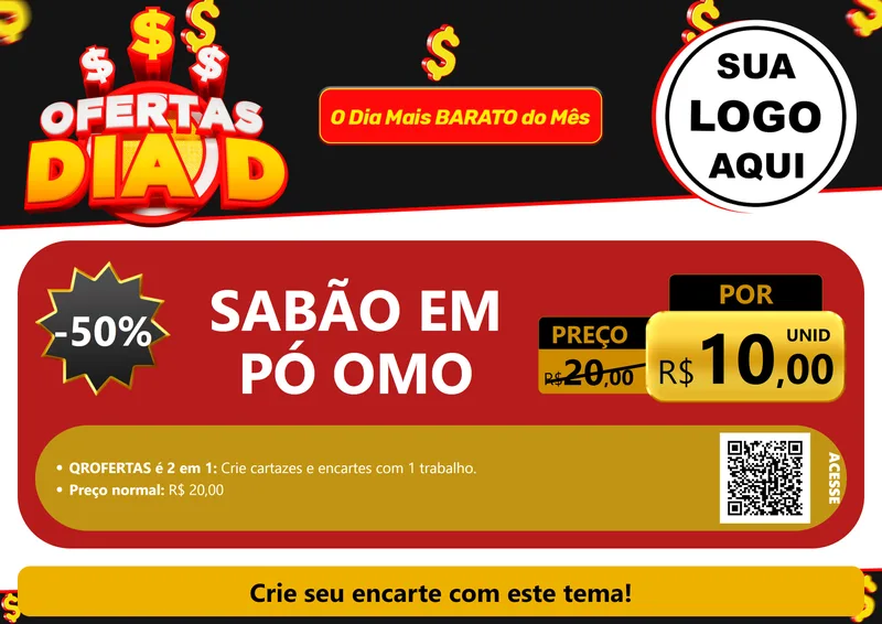Modelo de Cartaz para Cartaz A4 Horizontal com o tema Ofertas Dia D para Produtos de Limpeza