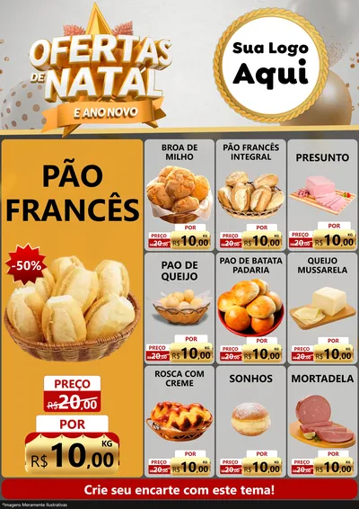 Modelo de Encarte para Encarte A4 Vertical com o tema Ofertas De Natal E Ano Novo para Padaria