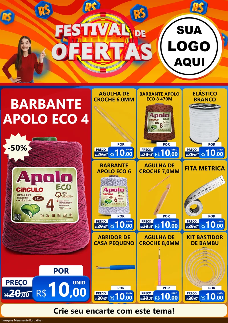 Modelo de Encarte para Encarte A4 Vertical com o tema Festival de Ofertas para Armarinho e Aviamentos
