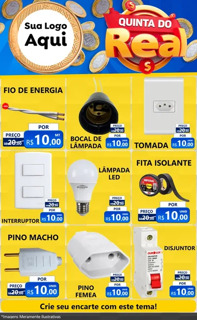 Modelo de Encarte para Encarte Grande com o tema Quinta do Real para Materiais Elétricos