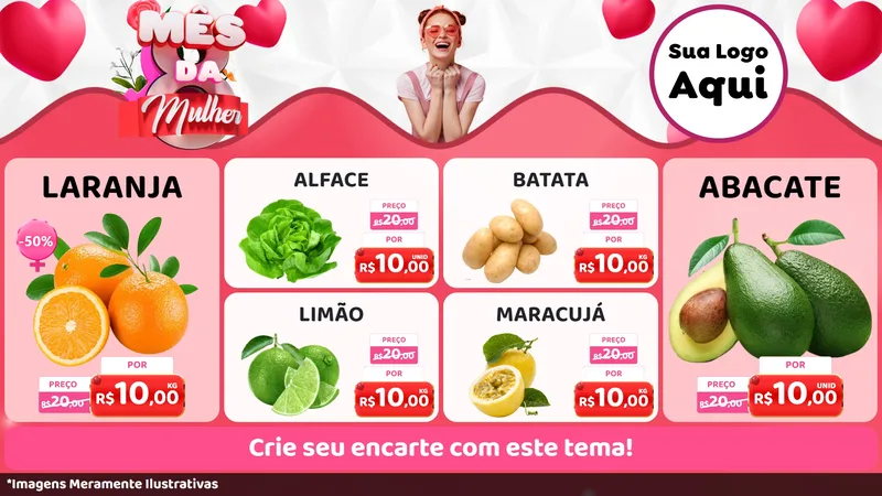 Modelo de TV para TV Horizontal com o tema Mês da Mulher para Hortifrúti