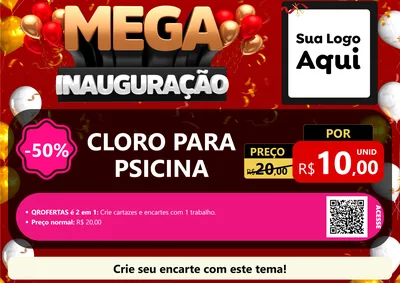Modelo de Cartaz para Cartaz A4 Horizontal com o tema Mega Inauguração para Produtos para Piscina