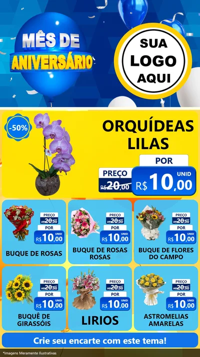 Modelo de Rede Social para Stories com o tema Mês de Aniversário para Floricultura e jardim