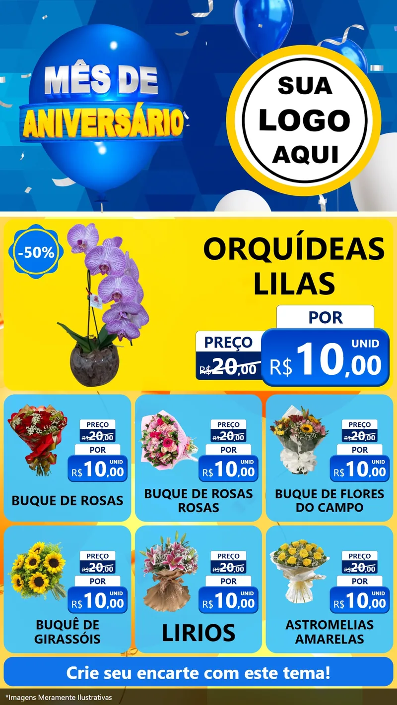 Modelo de Rede Social para Stories com o tema Mês de Aniversário para Floricultura e jardim