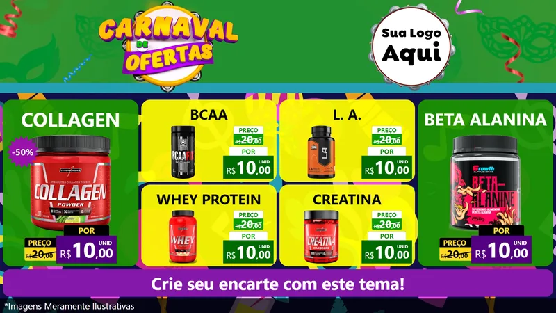 Modelo de TV para TV Horizontal com o tema Carnaval de Ofertas para Suplementos alimentares